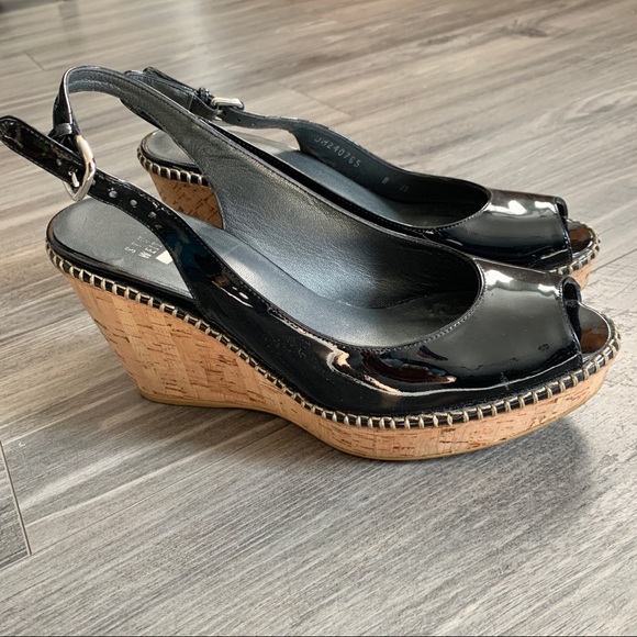 Stuart Weitzman Rivera Pleather Open-Toe Wedge Sandals